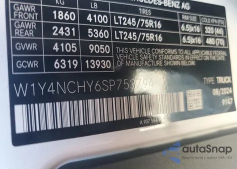 2025 Mercedes-Benz Sprinter 2500 z USA, uszkodzony, nr VIN W1Y4NCHY6SP753794